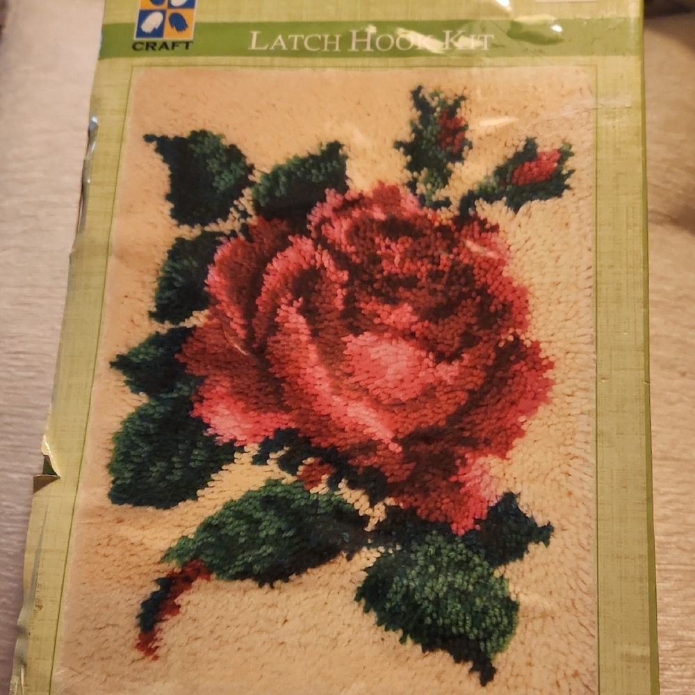 Latch Hook Rug Kit, Art Kit,  Hobby Lobby, Pink Red Rose